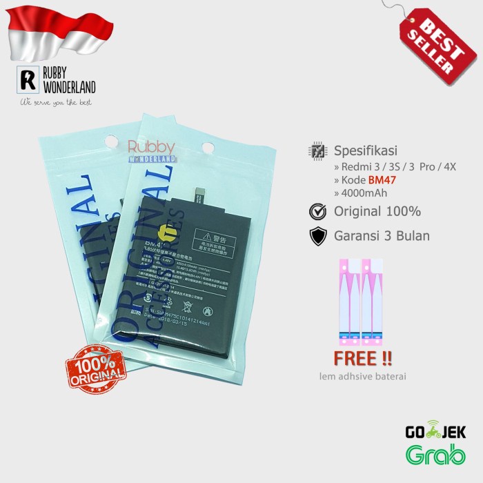 Original 100% Xiaomi Redmi 3 / Redmi 4X BM47 Baterai / Batre / Baterry