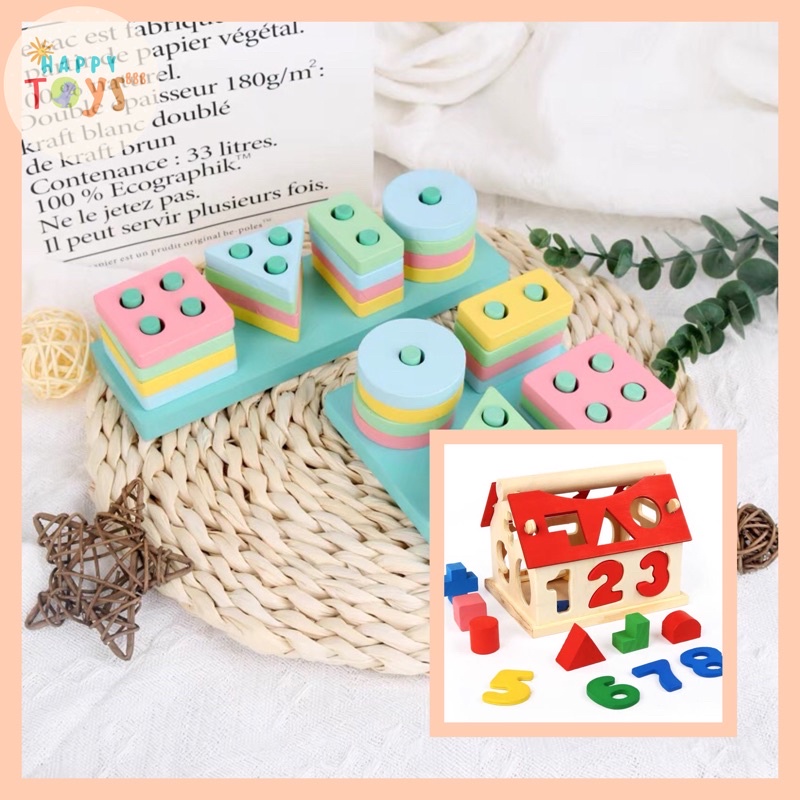 HAPPYTOYS.888 #A5 RECTANGLE GEO SHAPE GEOMETRIC BOARD DAN PUZZLE RUMAH / PAPAP EDUKASI MENGENAL BENTUK DAN WARNA