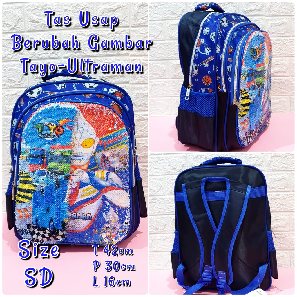 Tas Sekolah Ransel Anak SD dan TK Tas Sequin Usap Import Bisa Berubah Gambar