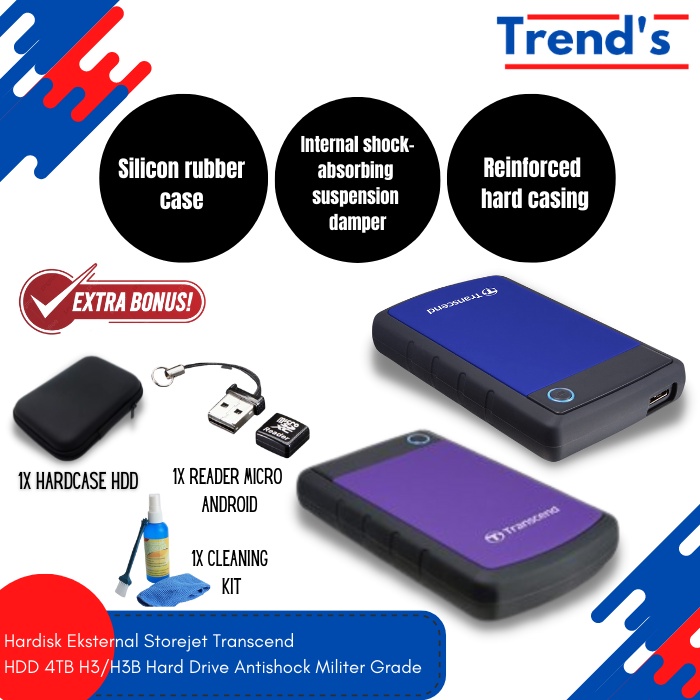 Hardisk Eksternal 25H3 Transcend 4TB Storejet AntiShock Waterproof