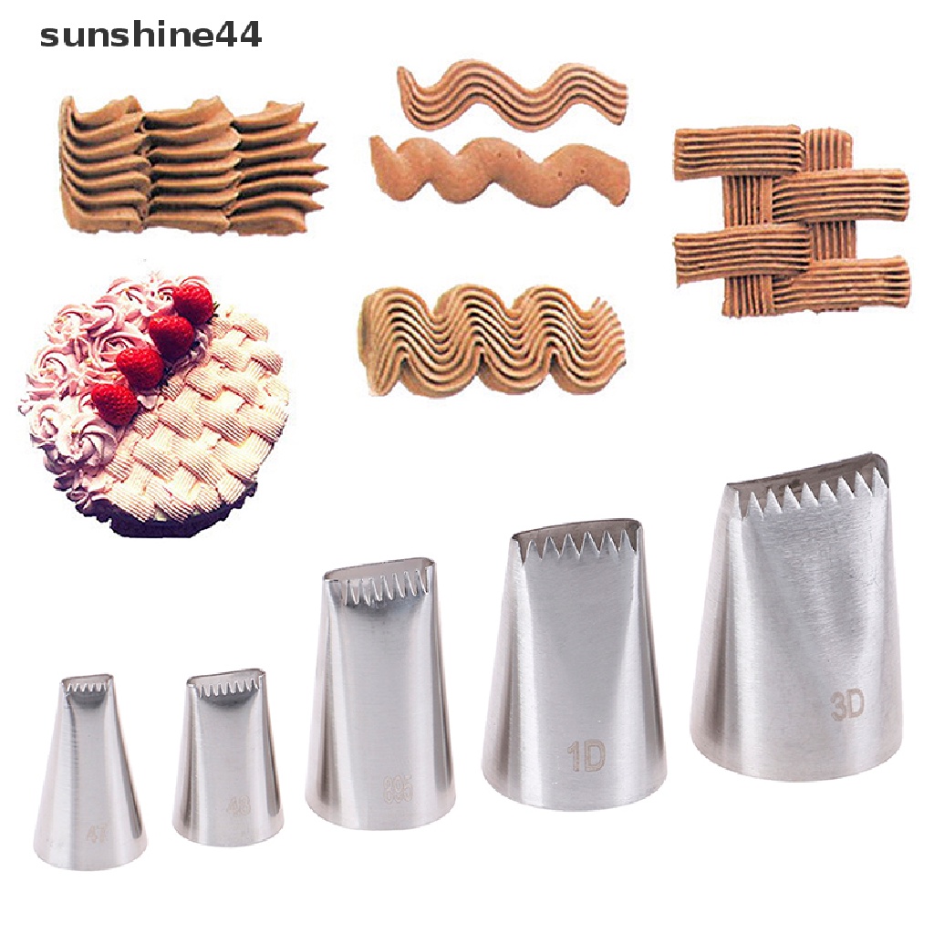 Sunshine 5pcs / Set Spuit Piping Stainless Steel Bentuk Keranjang Anyam Untuk Dekorasi Kue