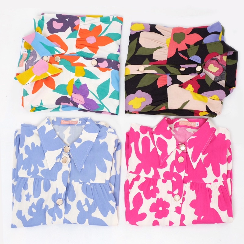 Ounadoutfit Dessert blouse colorfull premium | blouse wanita rayon | blouse busui muslimah | atasan motif bunga | baju wanita muslim | kemeja kantor motif