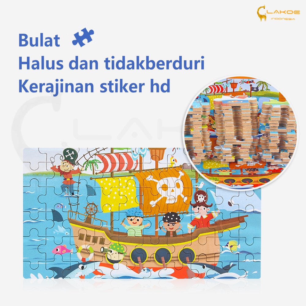 LAKOE Jigsaw puzzle 60pcs puzzle kayu mainan edukasi anak dengan kotak