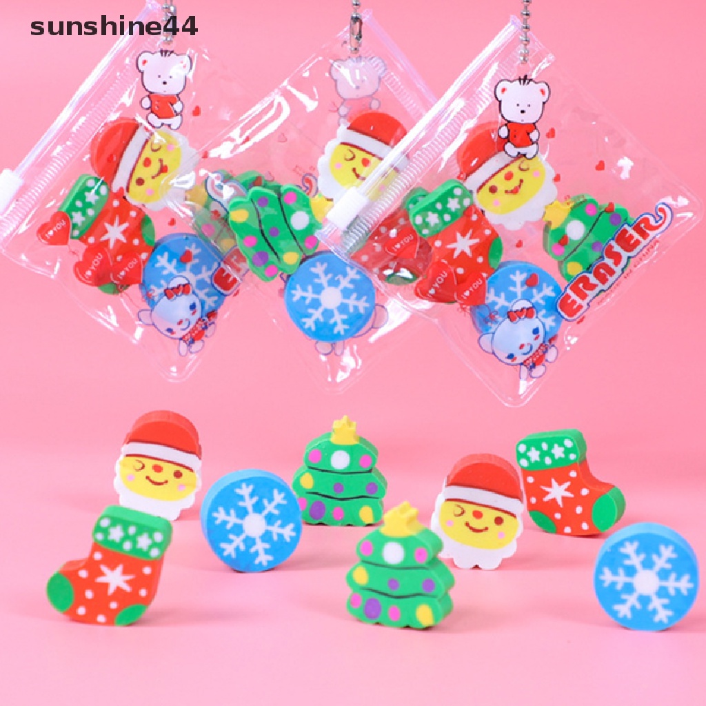 Sunshine 4pcs / Pak Penghapus Pensil Bentuk Kartun Santa Claus Untuk Stationery Anak