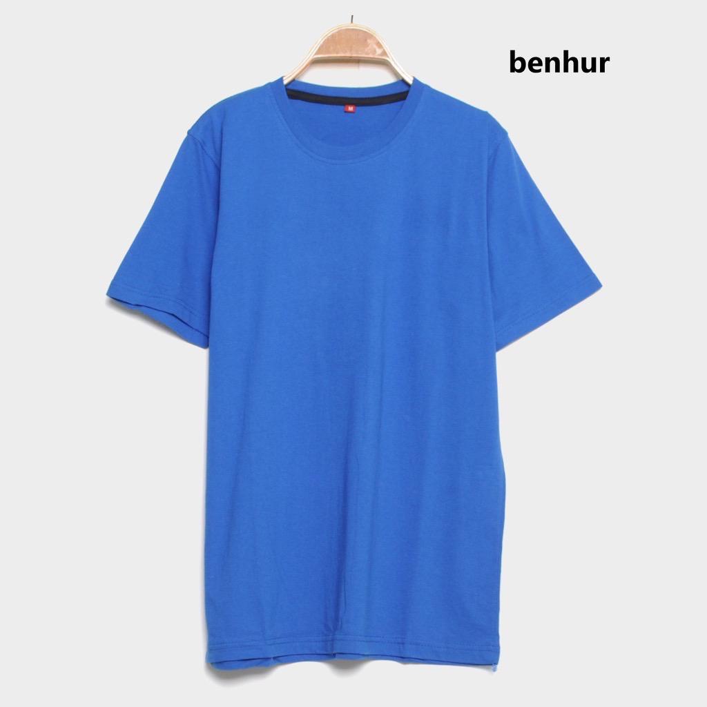 Kaos polos seragam Biru Benhur cotton combed 30s lengan pendek