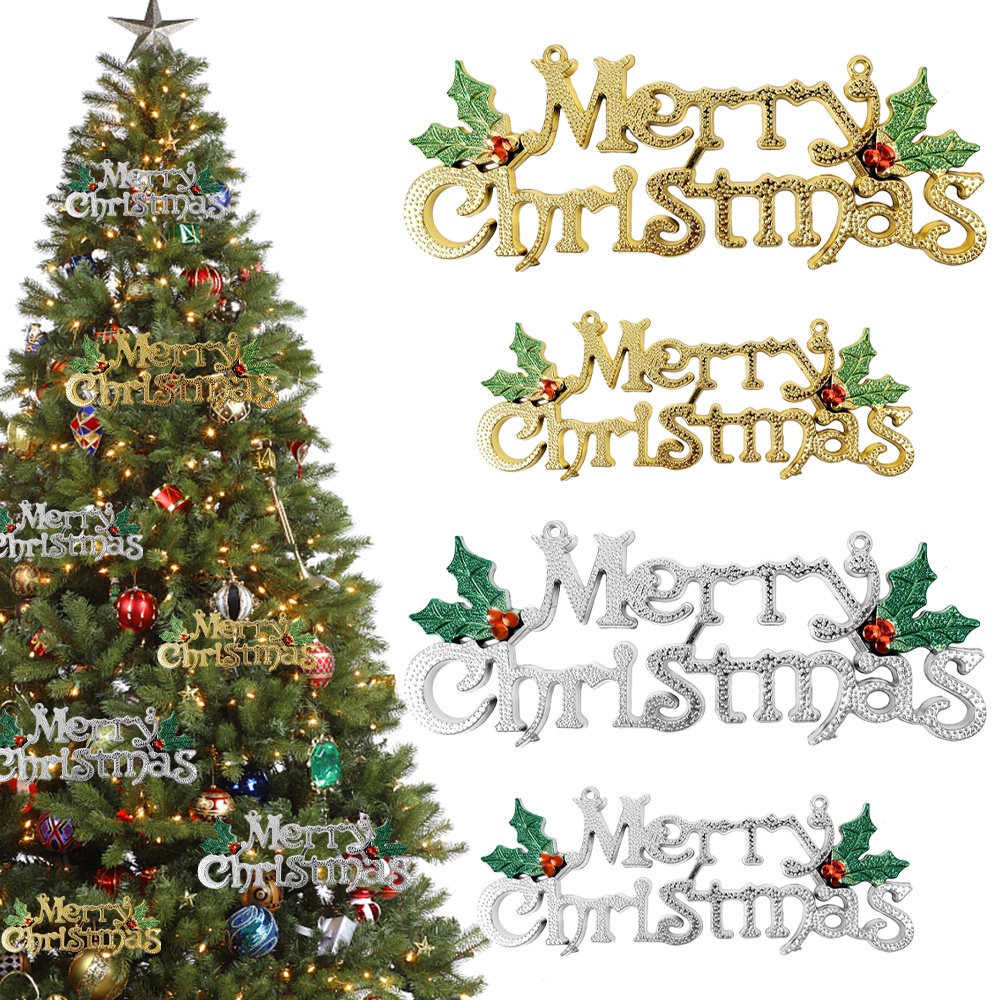 1 Pc Ornamen Gantung Desain Tulisan Merry Christmas Warna Emas Silver Untuk Dekorasi Pintu