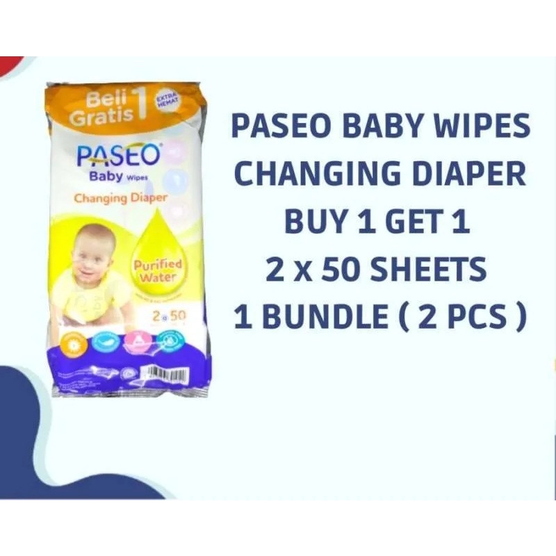 Paseo Baby Wipes 50+50 Chamomile Tisu Basah