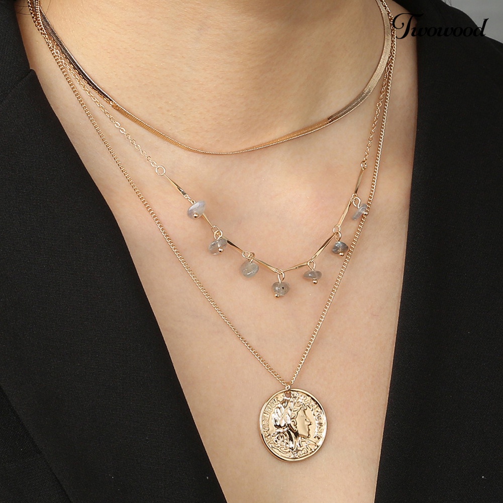 Kalung Rantai Multilayer Dengan Liontin Salib Gaya Retro Untuk Wanita