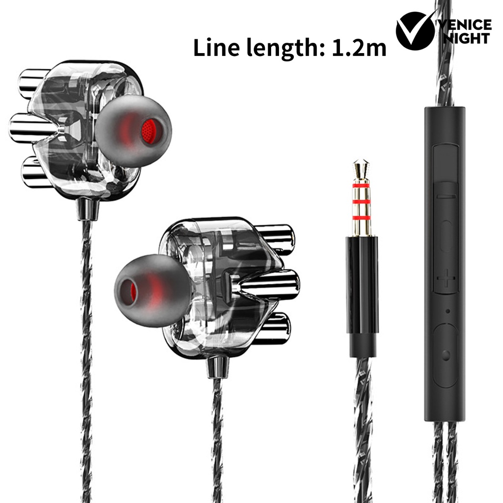 (VNEP) (Berkabel) Headphone Stereo Ergonomis Sensitif 4 Speaker In-ear Earphone untuk Musik