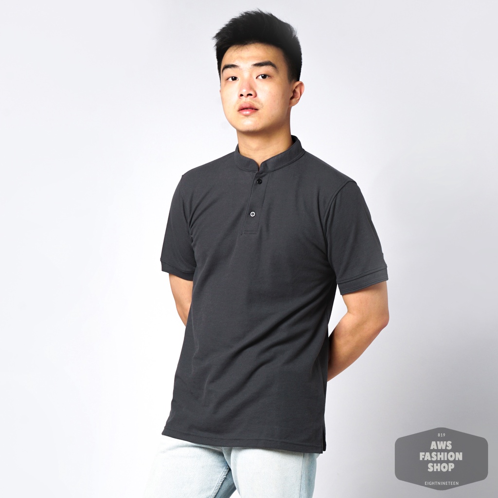 819 Kaos Polo Pria Polo Shirt Kerah Shanghai Warna Abu Tua Dark Grey Casual Tersedia Ready Sampai Size JUMBO BIG SIZE XXL XXXL