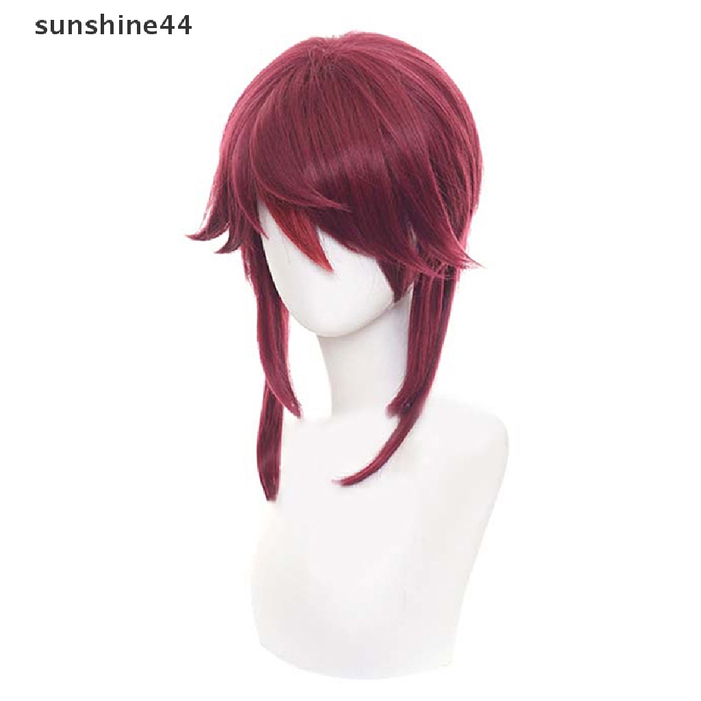 Sunshine Wig / Rambut Palsu Panjang + Poni Tahan Panas Warna Merah Untuk Cosplay Anime