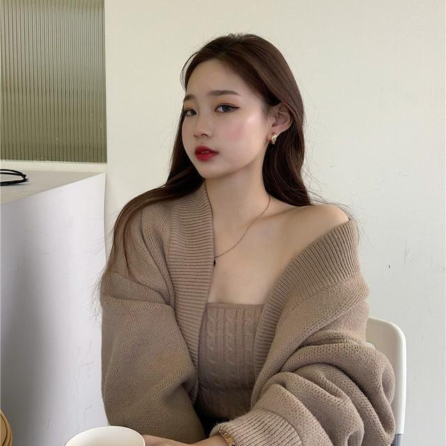 Red Rajutan Sweter Cardigan Mantel Wanita Musim Gugur dan Musim Dingin Setelan Jas Retro Longgar Gaya Korea Pakaian Malas Angin Atasan All-Match