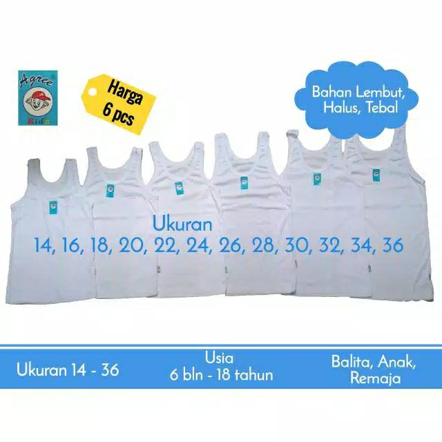 K711 - (hrg satuan) KAOS SINGLET ANAK AGREE  WARNA PUTIH POLOS UNTUK USIA 6 BLN - 15 TH