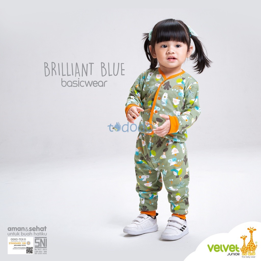 Baju Bayi Piyama Anak Setelan Panjang Kancing Depan Velvet Junior Brilliant Blue 1pcs