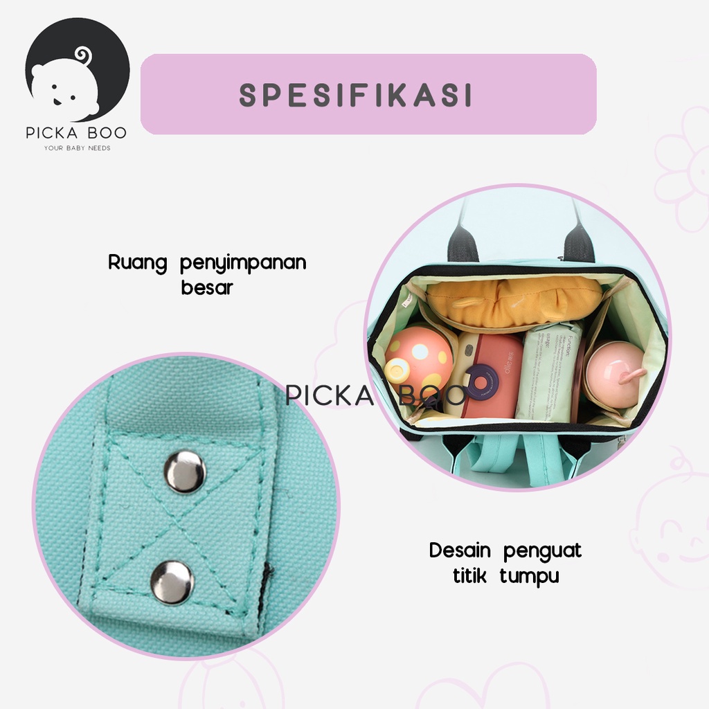PICKA BOO Tas Ransel Bayi Diaper Bag Baby Tas Anak Sekolah Multifungsi Motif Bear