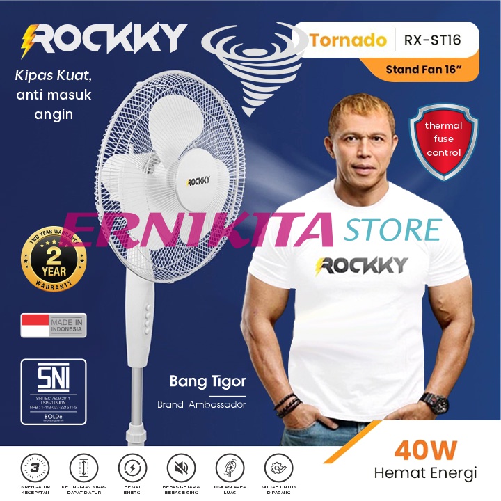 ROCKKY TORNADO KIPAS ANGIN BERDIRI - Stand Fan 16 Inch Garansi 2 Tahun