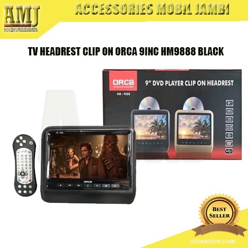 TV HEADREST CLIP ON ORCA HM - 9888 9 INCHI 2PCS BLACK TV BELAKANG KEPALA JOK