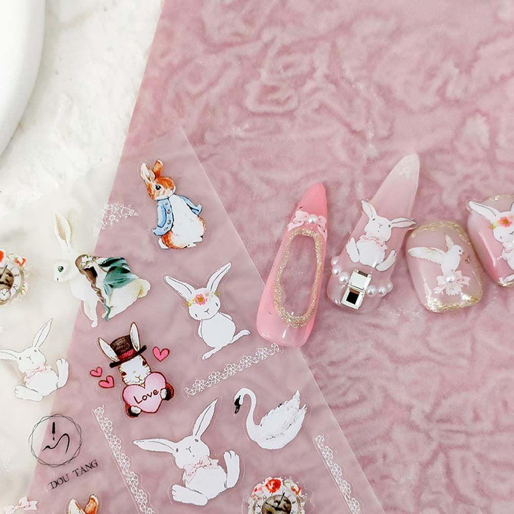 Mxbeauty Kartun Stiker Kuku Lucu Perekat Diri Kucing Hewan Manicure Aksesoris Bugs Bunny Nail Art Dekorasi