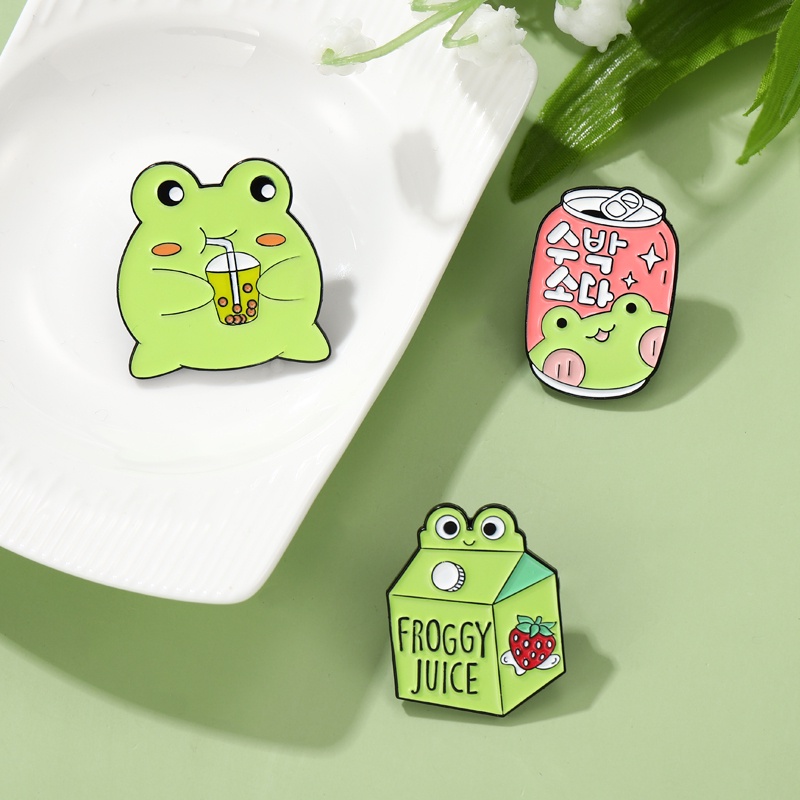 Bros Pin Enamel Desain Kartun Kodok Hijau Susu Teh Jus Untuk Hadiah Teman