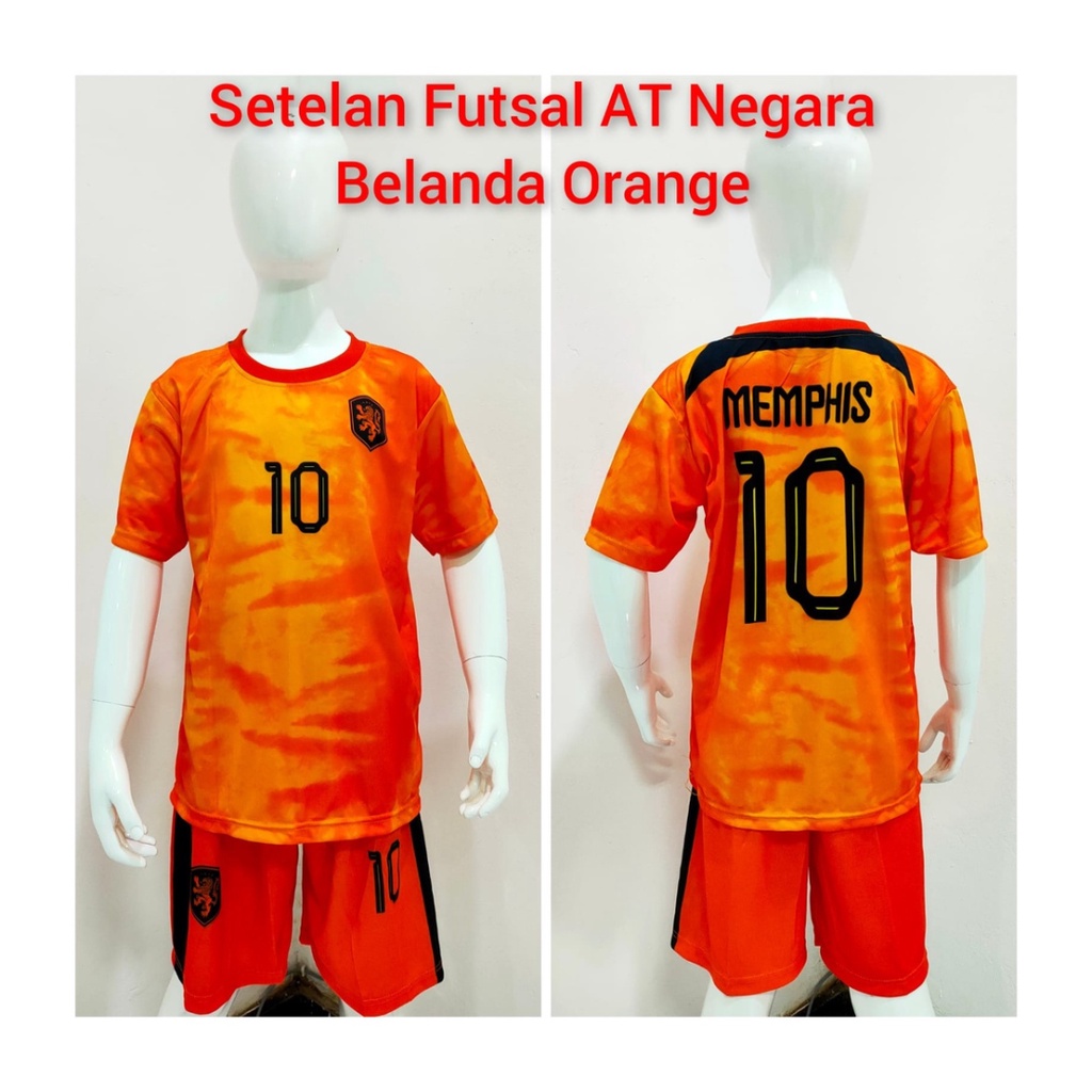 Kaos sepakbola anak laki-laki belanda memphis home jersey soccer baju celana setelan t-shirt outfit jersy futsal seragam klub kostum olahraga pakaian print apparel multi jersi sport orange