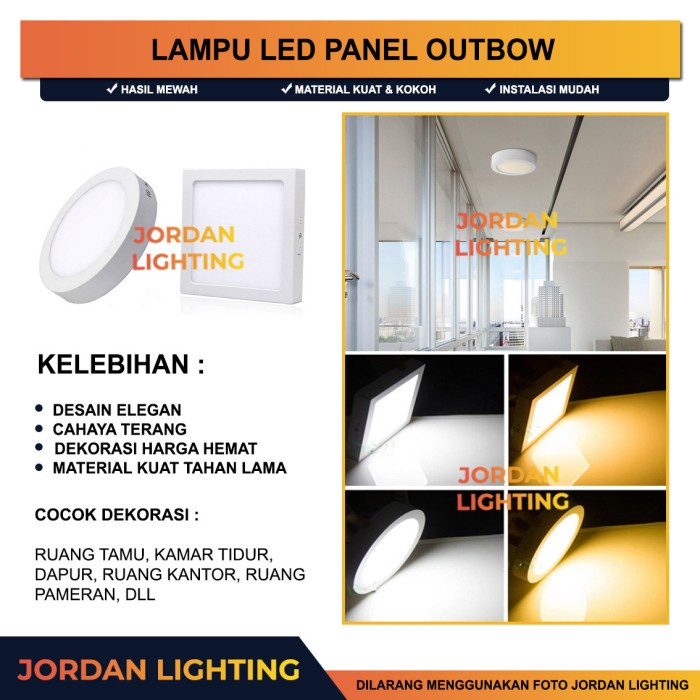 NEW Lampu downlight led 6w 12w 18w lampu plafon outbow tempel 6/12/18 watt - kotak, 6 watt kuning