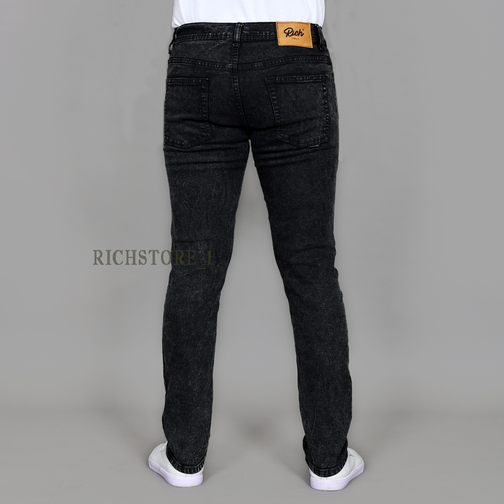 RICHSTORE_1 CELANA PANJANG JEANS PRIA BLACK SANDWASH SNOW ACID SIZE 27-36