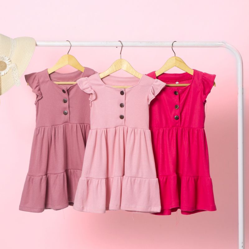 KELLY DRESS RUFFLE RIB KNIT | Dress Anak Bahan Knit 2-6 Tahun | Dress Anak Lucu Dress Anak Murah Kekinian