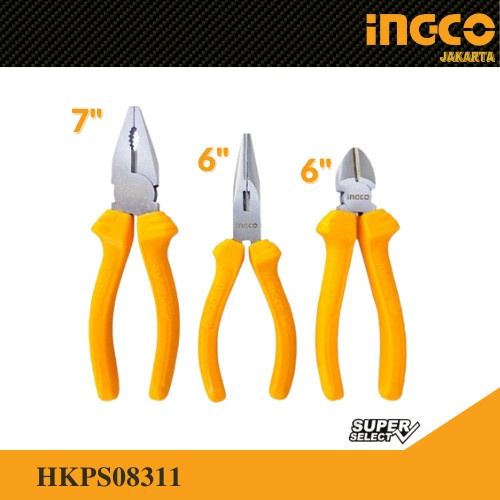 Tang Set 3-Pcs Tang Kombinasi Potong Lancip Pliers Set INGCO HKPS08311