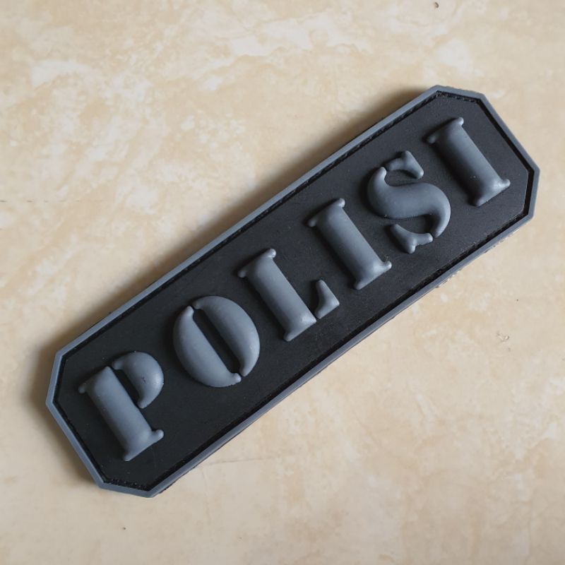 patch rubber logo pvc tulisan polisi 3d timbul / police / polri / tempelan emblem karet velcro