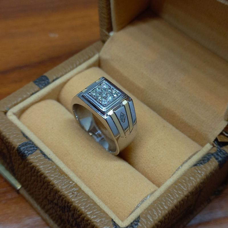 Cincin Berlian Pria Asli Silver Simple Free Memo