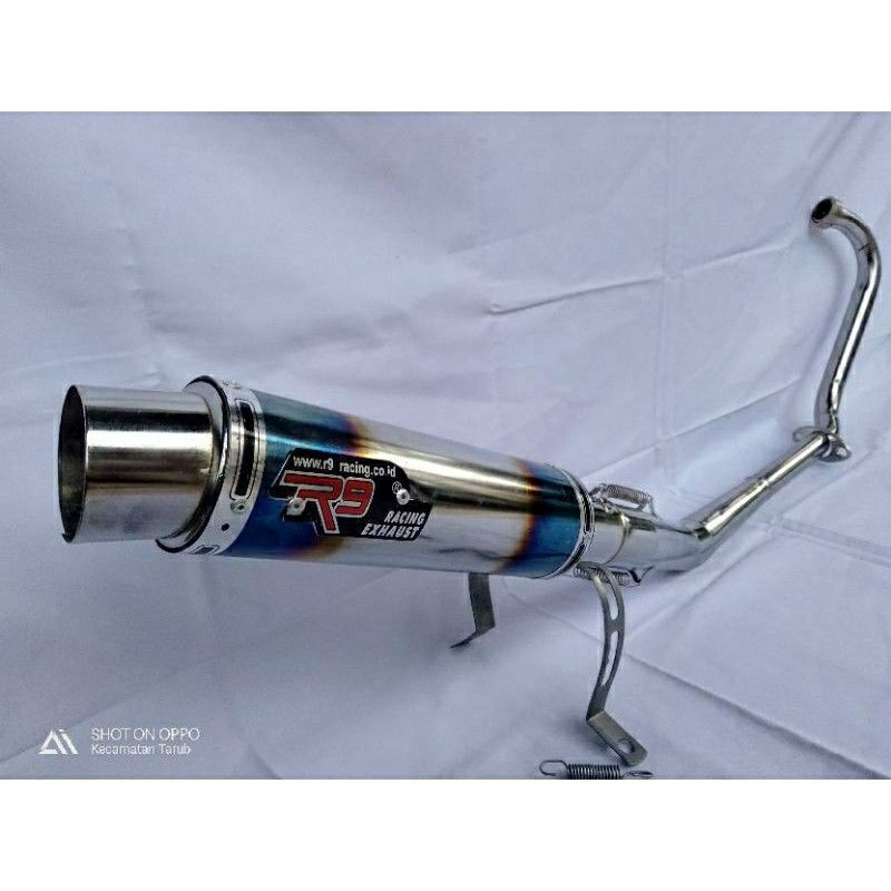Knalpot Motor Racing R9 mogelo blue bakaran vixion, jupiter mx, satria Fu