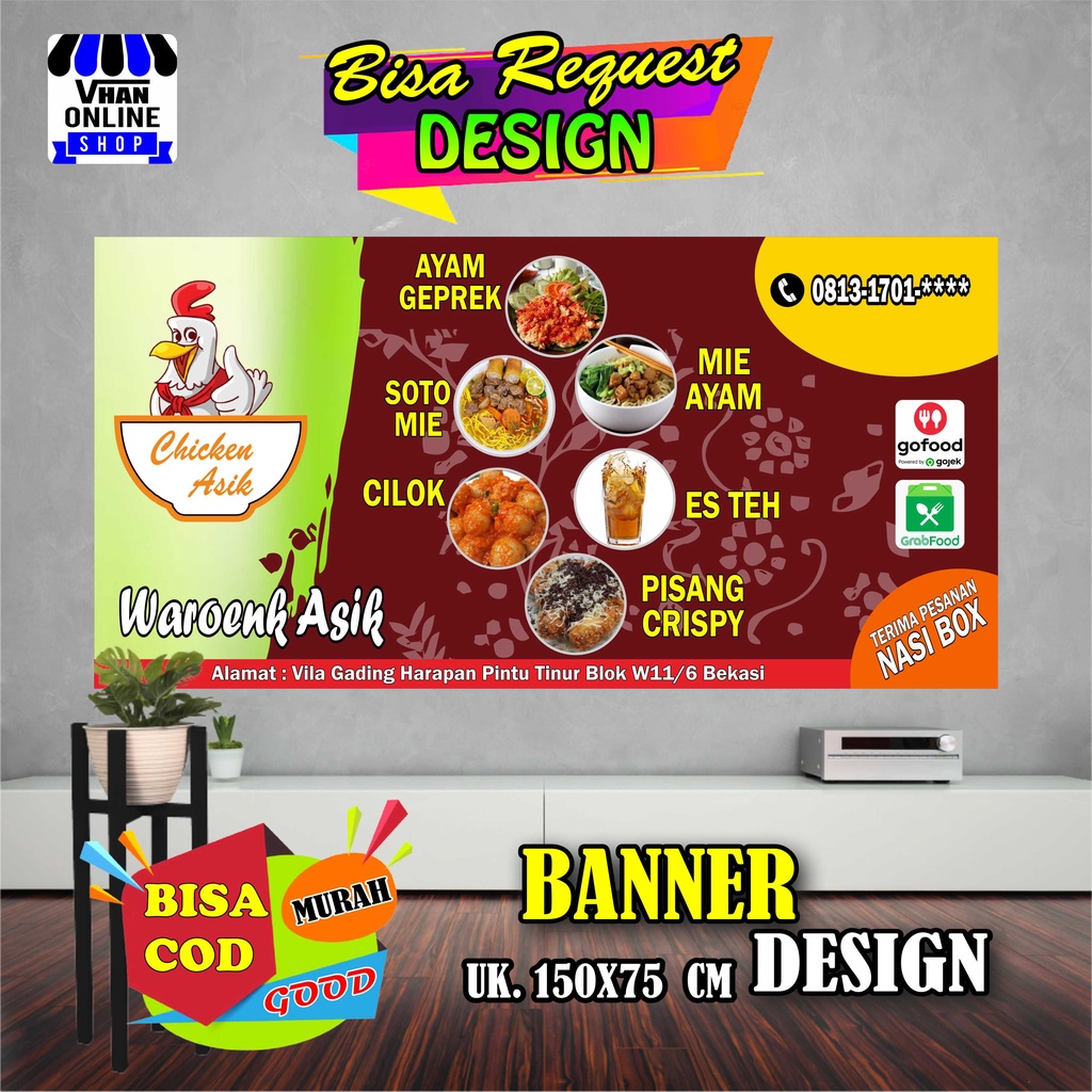 Spanduk Banner Backdrop Jualan Makanan Dan Minuman, Warung Makanan Minuman Keren Bagus