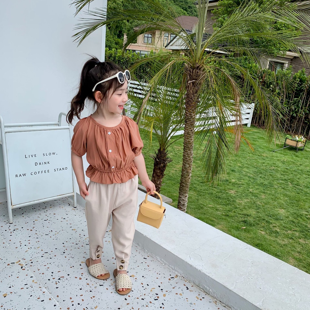 Setelan Anak Perempuan JENNIE Baju Fashion Anak Crop Tee dan Celana Korean Style Import