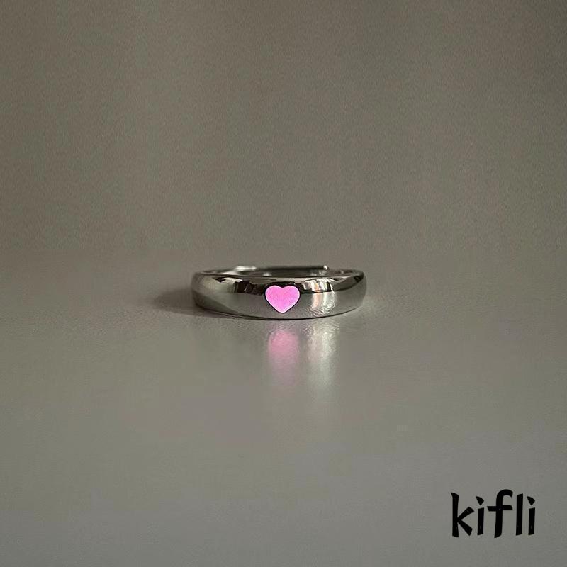 Cincin Model Terbuka Bentuk Hati Luminous Adjustable Untuk Pasangan