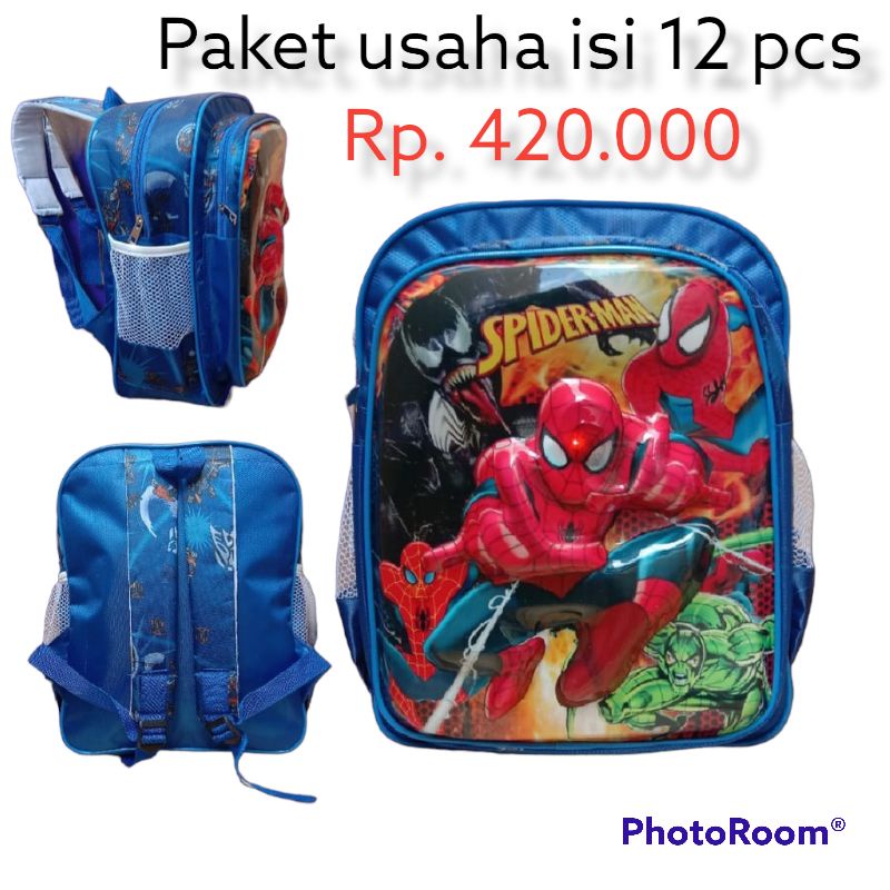 GROSIR TAS RANSEL ANAK TK SPIDERMAN ISI 12 PCS TAS SEKOLAH