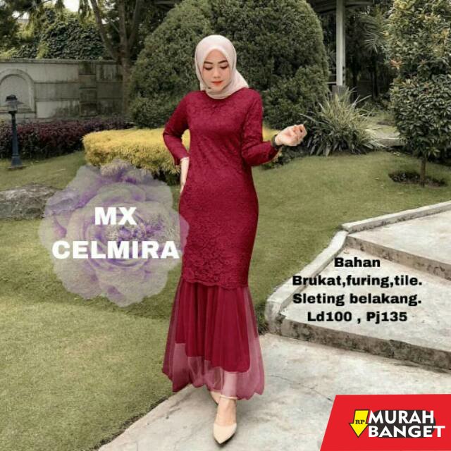 model gamis kombinasi polos terbaru 2022 MAXI CELMIRA DUYUNG BRUKAT REALPICT/DRESS MUSLIM DUYUNG/GAM