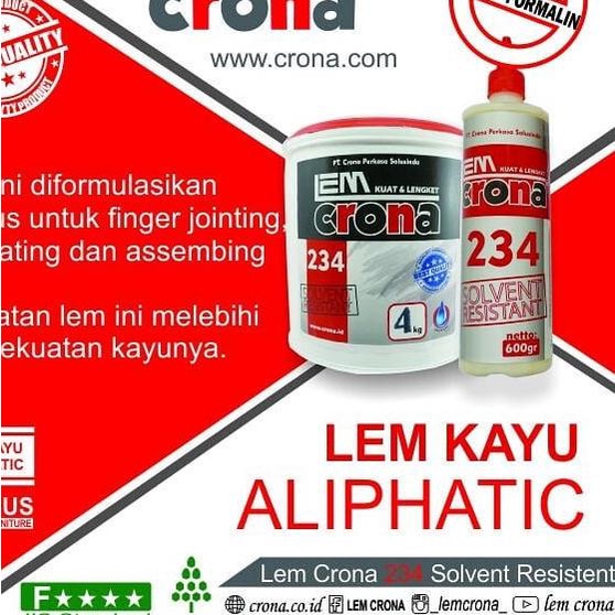 

Lem Crona 234 SR Lem Kayu * ALIPHATIC WOOD GLUE (4 KG)