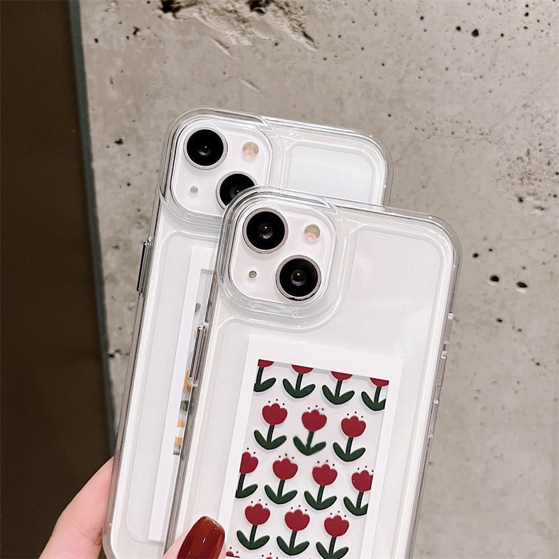 IPHONE Tulip Soft Case Transparan Kompatibel Untuk Iphone14 13 12 11 Pro XS Max Casing Ponsel XR X8 7 Plus Silikon TPU Shockproof Cover