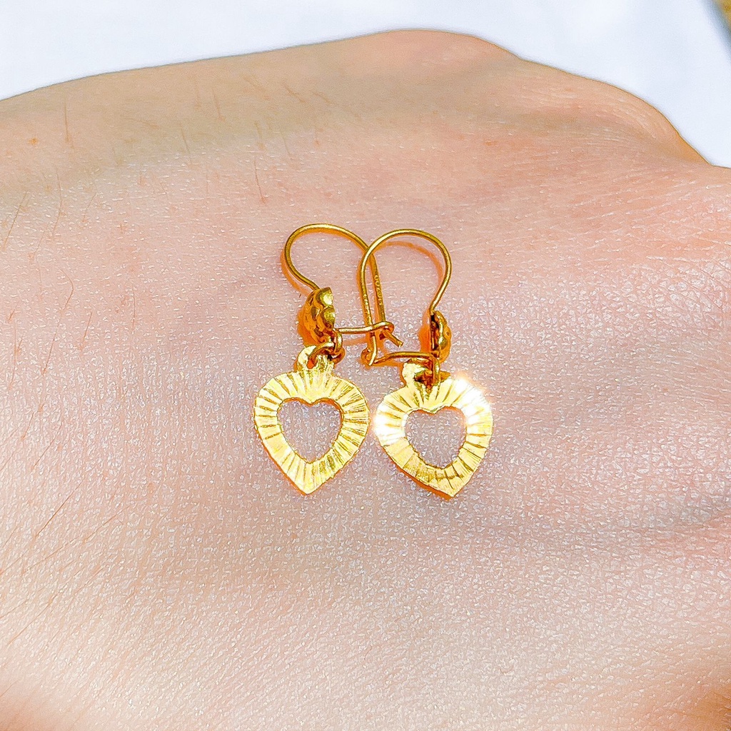 NEW! Anting anak dan dewasa emas asli kadar 70 desi gantung love ukir kilat drop tanpa permata ringan setengah gram bunga