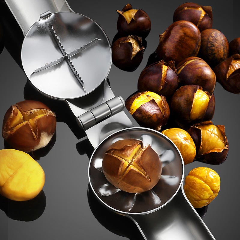 Alat Pembuka Kacang Chestnut Walnut 2 in 1 Bahan Metal Stainless Steel Untuk Dapur