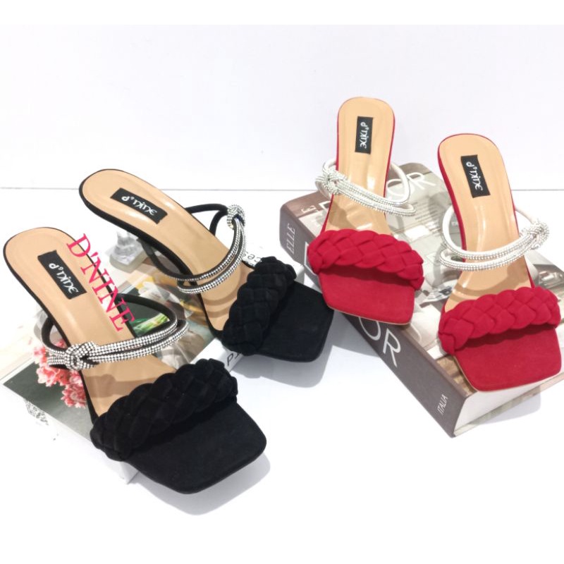 D'NINE SH 12 Sandal Wanita Sandal heels kaca kepang blink blink