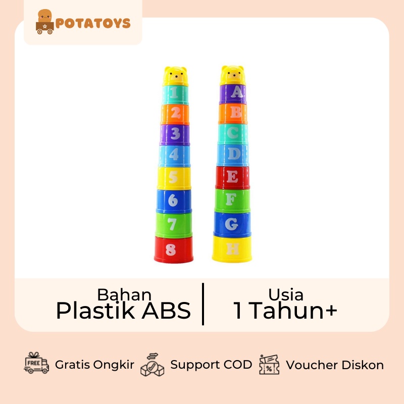 [ Potatoys ] Stacking Cup Toys Import / Mainan Anak Susun Gelas Warna Warni / Mainan Edukasi Anak