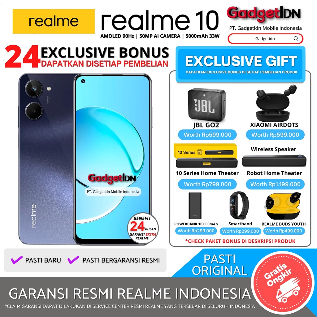 REALME 10 16/256GB (8GB + 8GB EXTENDED RAM) GARANSI RESMI REALME