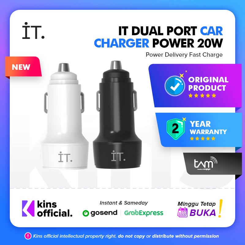 IT Dual Port Car Charger PD 20W Black &amp; White