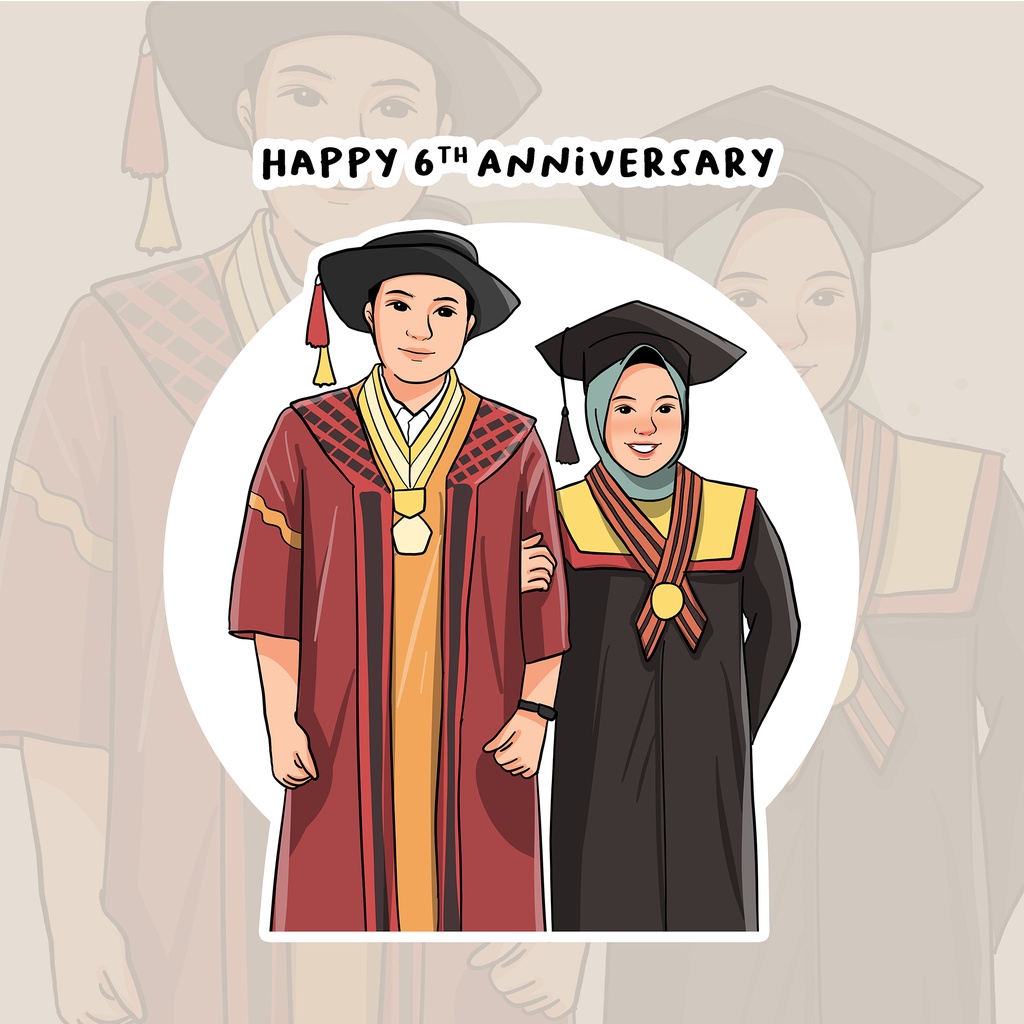 ilustrasi karikatur kartun 3 jam jadi / kado foto wisuda ultah anniv