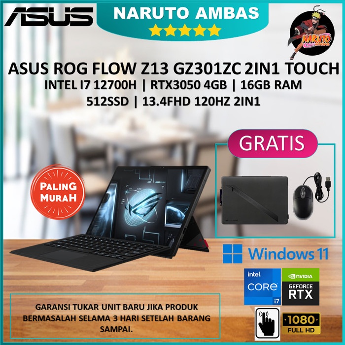 T0P ASUS ROG FLOW Z13 GZ301ZC RTX3050 I7 12700H 16GB 512SSD W11 OHS 13FHD NICE