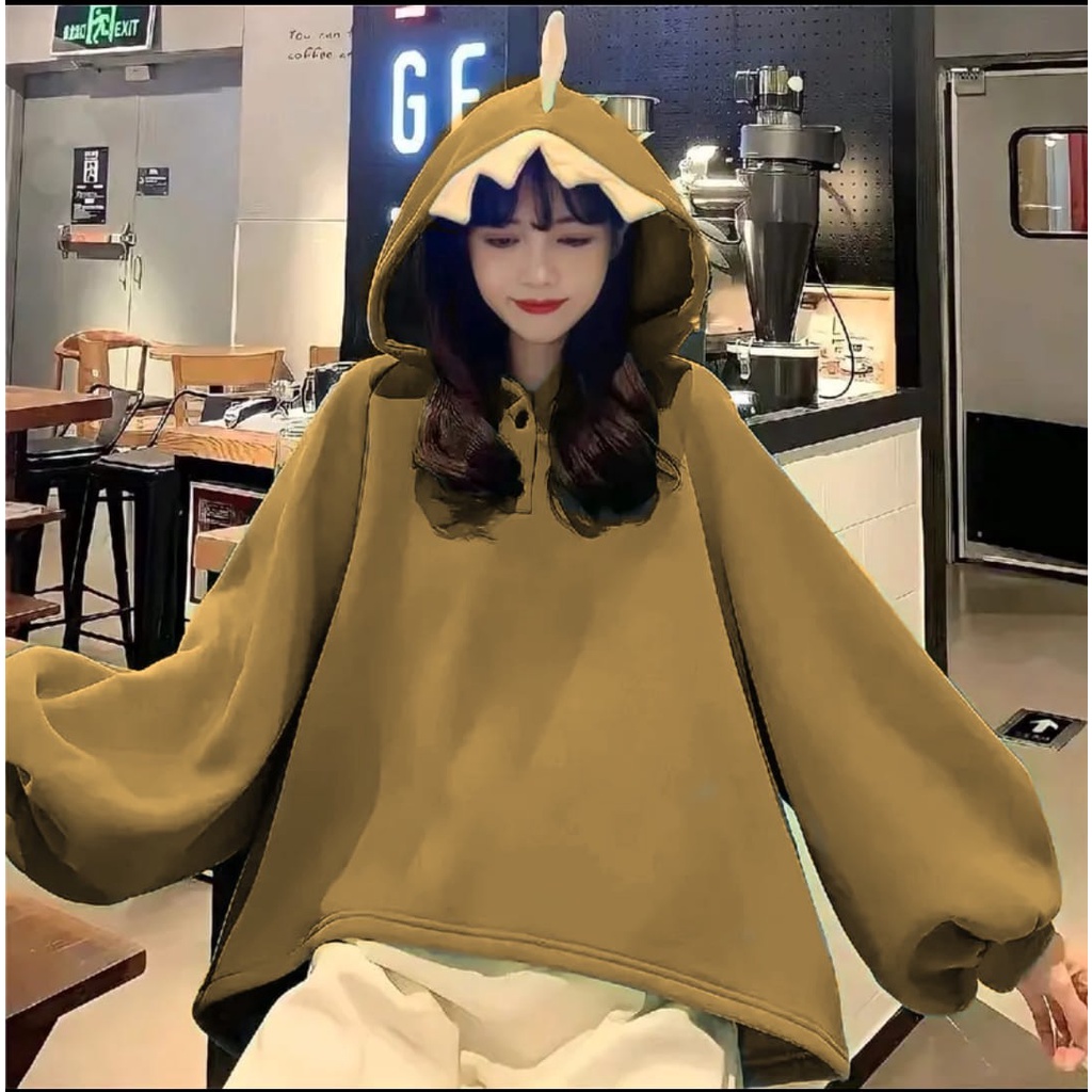 DINOS SWEATER HOODIE OVERSIZE | SWEATSHIRT PAKAIAN WANITA HOODIE BIG SIZE OVERSIZE-mocca