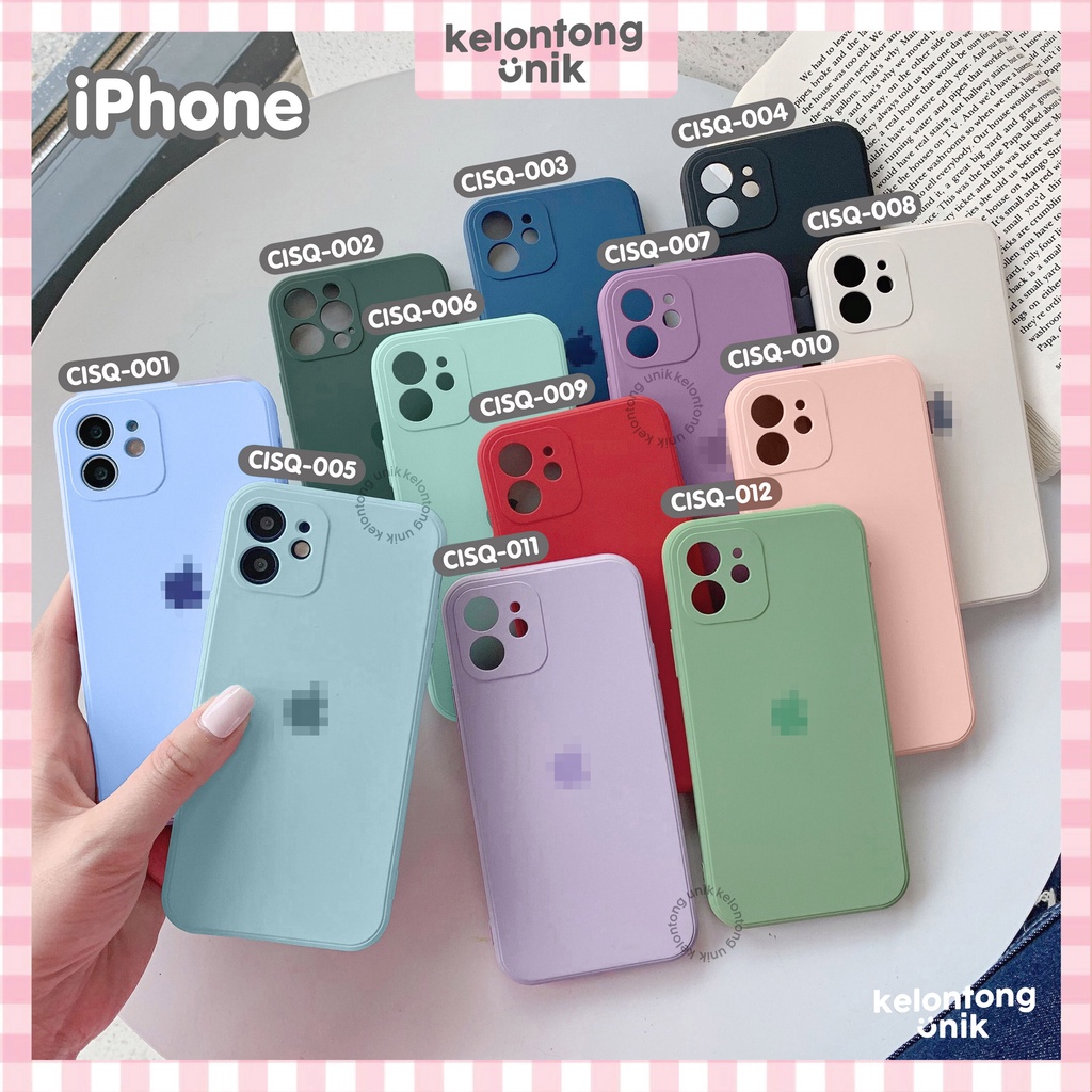 (Seri 2) For iPhone - Square Edge Silicone Matte Soft Case with Apple Logo + Lens Cover