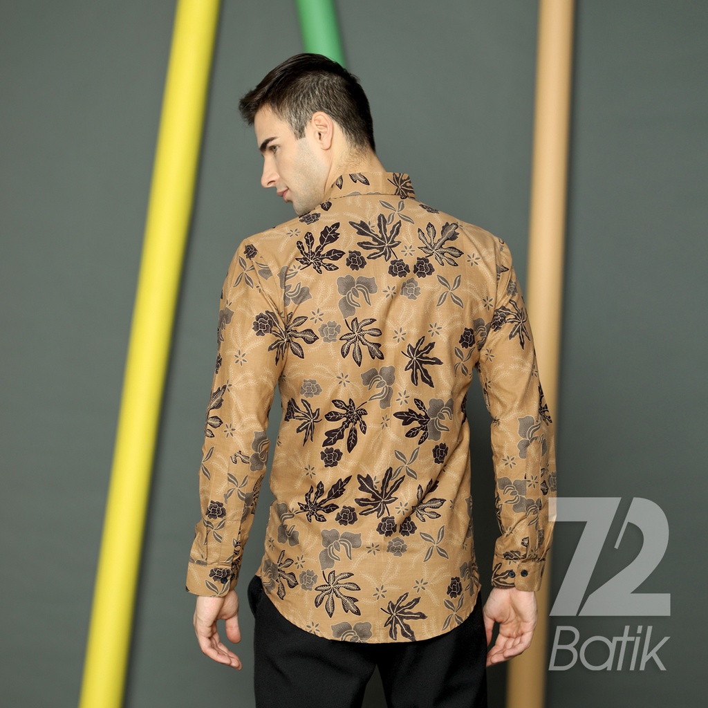 KEMEJA BATIK PRIA Lengan Panjang Premium Motif Daun Pepaya Coklat Choklat Cokelat 723129 Cap 72 - Baju Kemeja Atasan Pakaian Setelan Batik Pria Cowok Laki Laki Remaja Keluarga Kantor Lengan Panjang Modern Slimfit Slim Fit Premium Kekinian