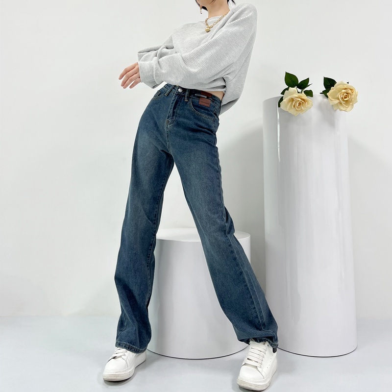 Korean Biru Retro Highwaist Fashion Kulot Jeans Wanita Loose